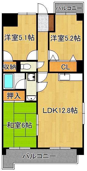 サンローゼ本城東(3LDK/1階)の間取り写真