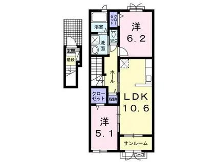 グランド ソレイユ II(2LDK/2階)の間取り写真