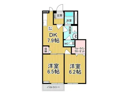 T.M フォンティーヌ(2DK/1階)の間取り写真