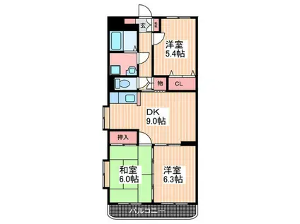 ユーミー小幡(3DK/1階)の間取り写真