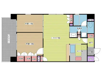 リーガル神戸三宮山手(2LDK/12階)の間取り写真