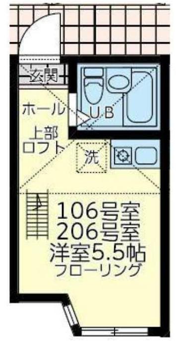 ユナイト境之谷タルトフロマージュ(ワンルーム/2階)の間取り写真