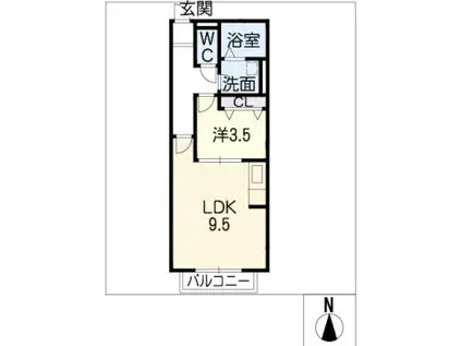 LS金城(1LDK/2階)の間取り写真