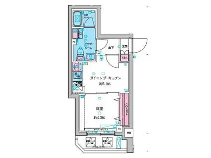 ガリシア旗の台(1DK/5階)の間取り写真