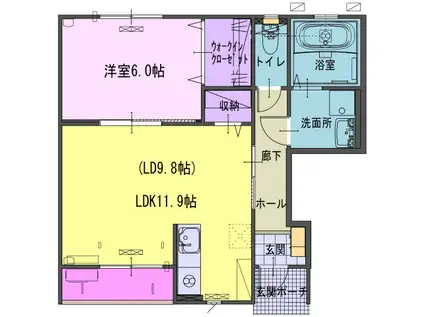ヴェルジェ畑中(1LDK/1階)の間取り写真