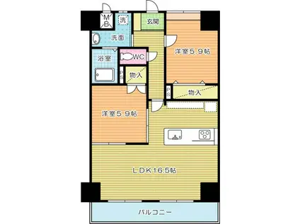 THE SQUARE・SUITE RESIDENCEザ・スクエアスイ(2LDK/13階)の間取り写真