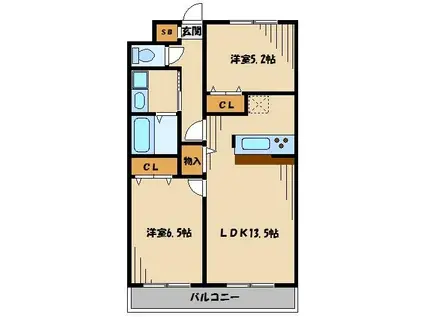 フオンス大門(2LDK/1階)の間取り写真