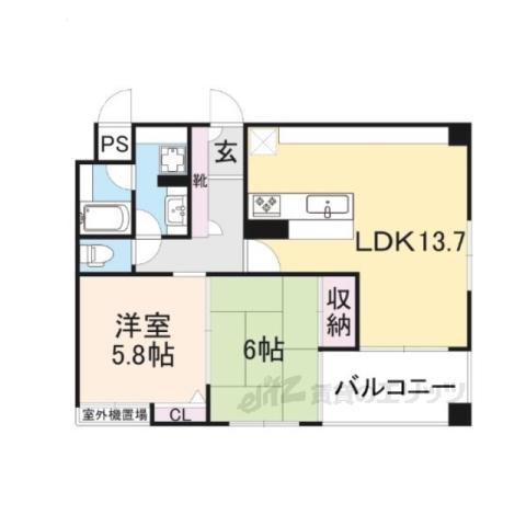 御所南グリーンマンション東洞院(2LDK/3階)の間取り写真