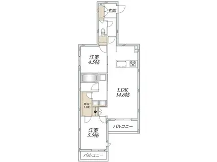 豊玉中2丁目メゾン(2LDK/2階)の間取り写真