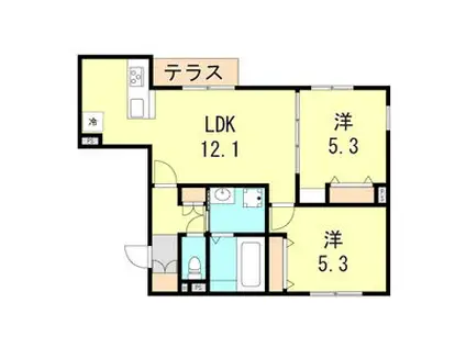 ヘーベルメゾン プリエ 大久保(2LDK/1階)の間取り写真