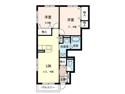 モン レーヴ(2LDK/1階)の間取り写真