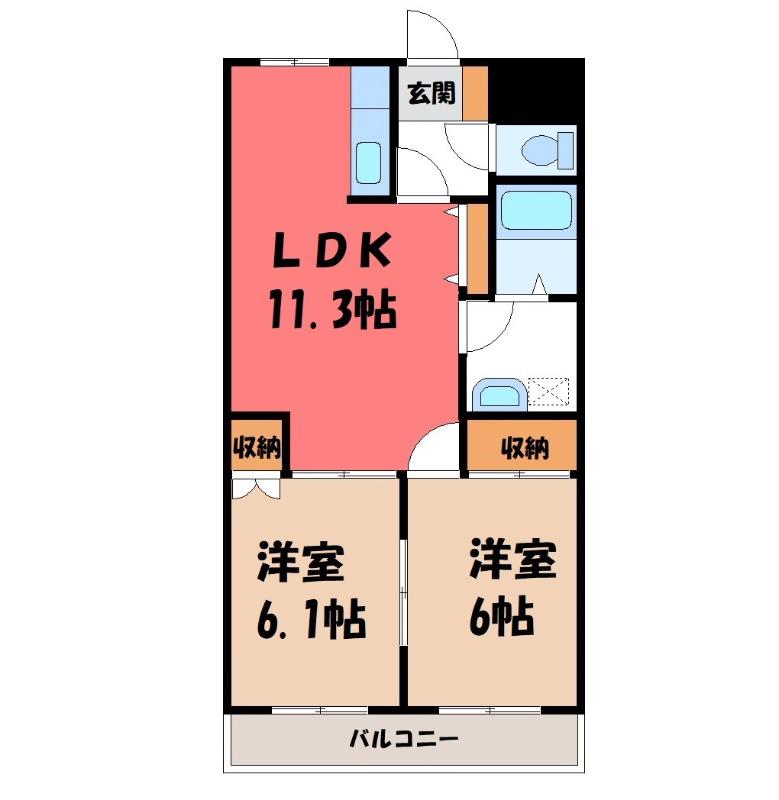 エスポアールK(2LDK/2階)の間取り写真