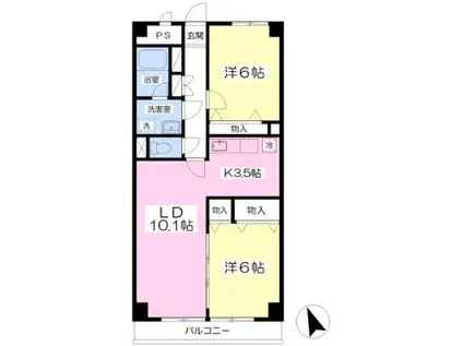 レユニオン成島(2LDK/6階)の間取り写真