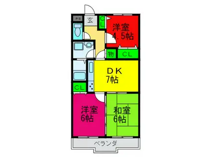 サンライズ泉ヶ丘(3DK/1階)の間取り写真