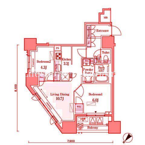 GRAN PASEO横濱関内PREMIUM(2LDK/2階)の間取り写真