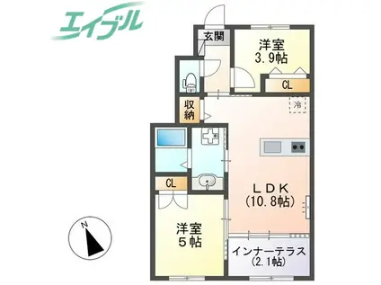 洸 II(2LDK/1階)の間取り写真