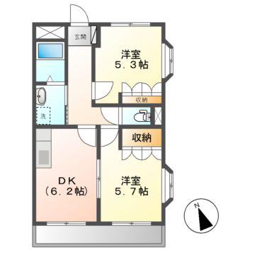 フラワーヒルズ天白A(2DK/2階)の間取り写真