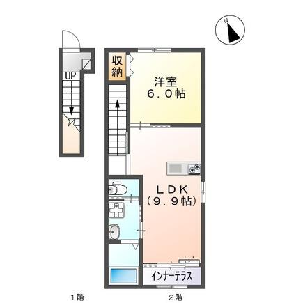 黒髪6丁目アパート(1LDK/2階)の間取り写真