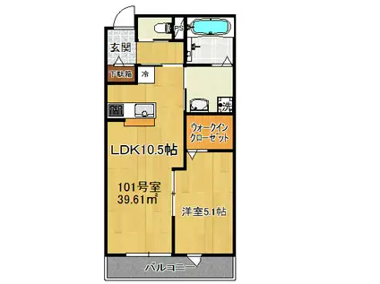 ティフブルー(1LDK/1階)の間取り写真