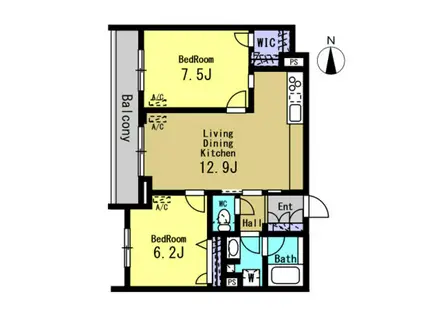 グランリュクス(2LDK/3階)の間取り写真