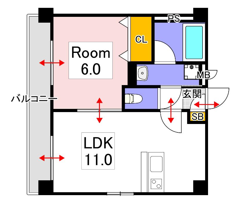 ミモザヒルズ南方(1LDK/5階)の間取り写真