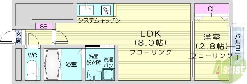 プレミアムホワイト(1LDK/1階)の間取り写真