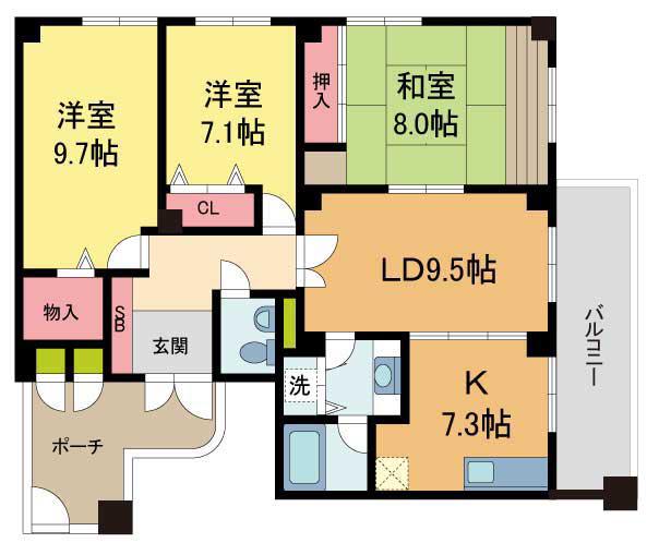 白鷹松下町マンション(3LDK/1階)の間取り写真
