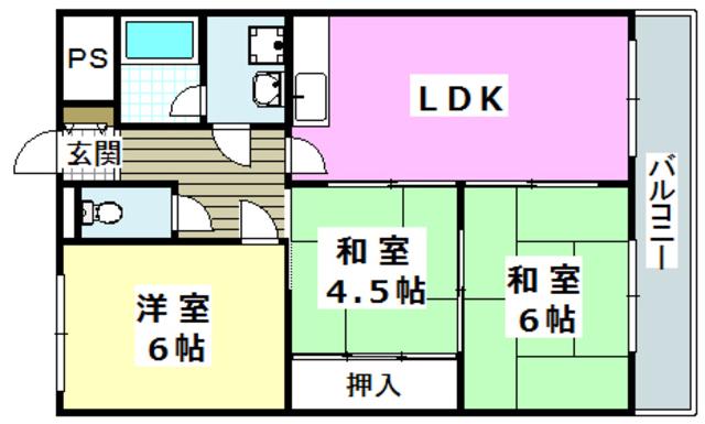 玉木マンション(3LDK/3階)の間取り写真