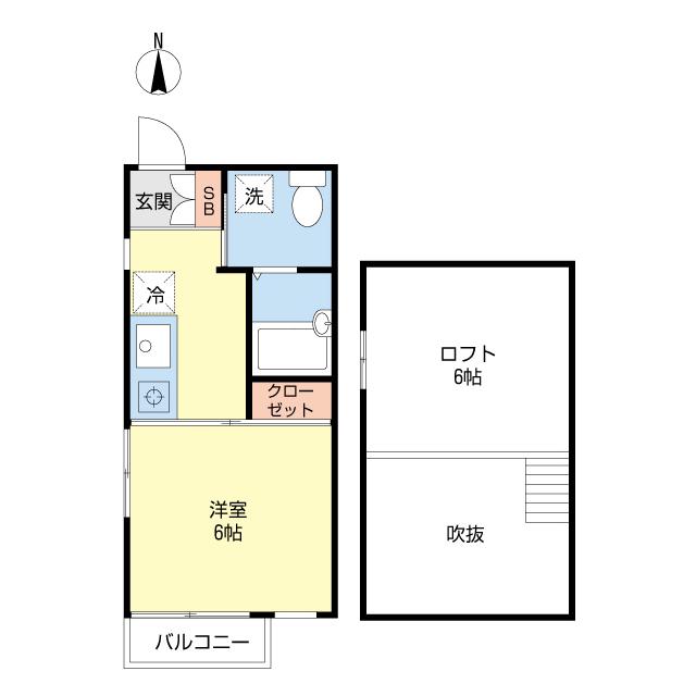 HERITAGE梶ヶ谷(1K/2階)の間取り写真