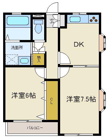 ソレアード長町東(2DK/2階)の間取り写真