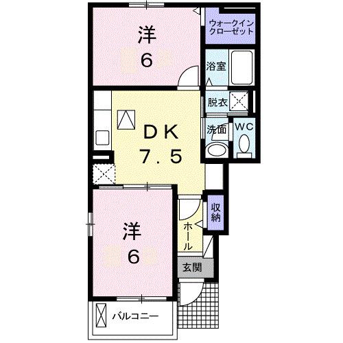 エスペランサII(2DK/1階)の間取り写真