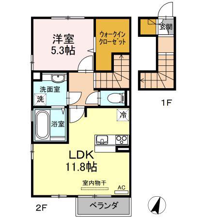 アールグレイA棟(1LDK/2階)の間取り写真