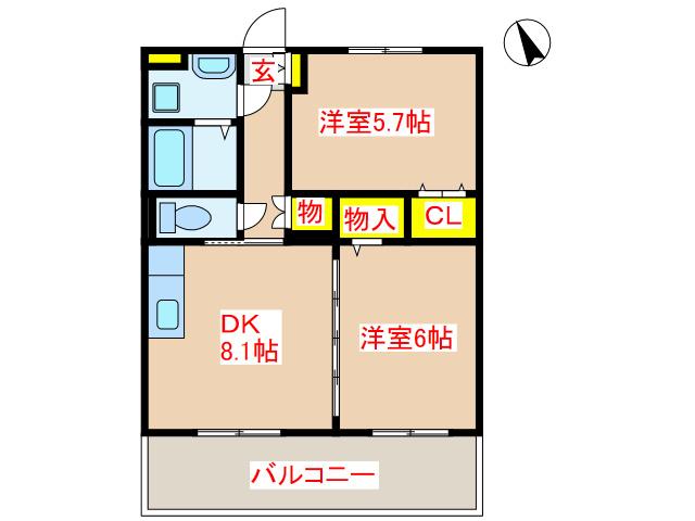 ノース SLDE 葉月館(2DK/1階)の間取り写真