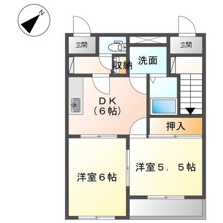 サンハイツ山ノ手(2DK/1階)の間取り写真