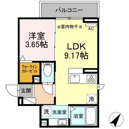シャトーインハーモニーII(1LDK/2階)の間取り写真