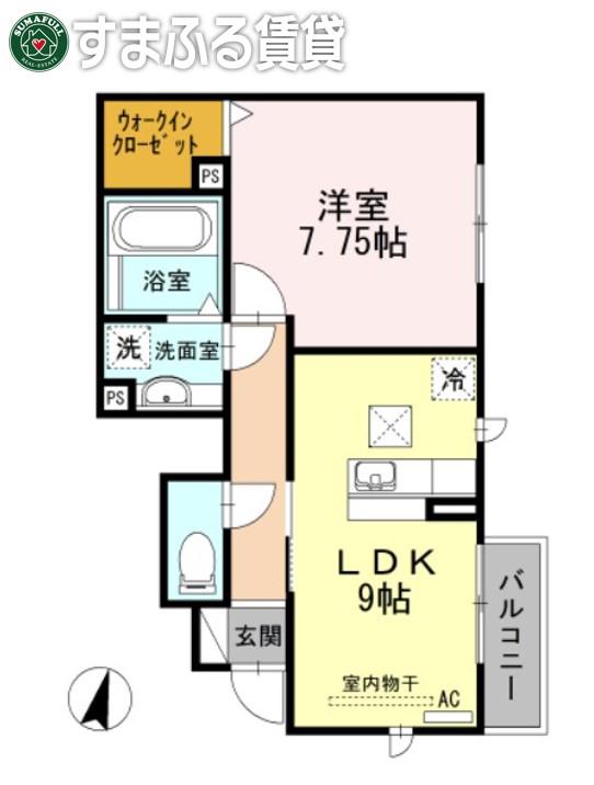 アルヴィータ上地(1LDK/1階)の間取り写真