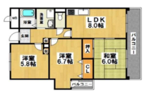 ベルメゾン堺(3DK/2階)の間取り写真