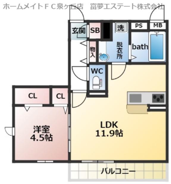 リュバン鳳(1LDK/3階)の間取り写真