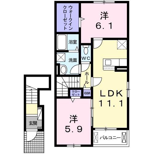 トウカキスクワール I(2LDK/2階)の間取り写真
