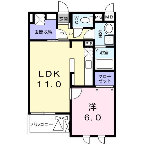 リバーサイドヒル(1LDK/4階)の間取り写真