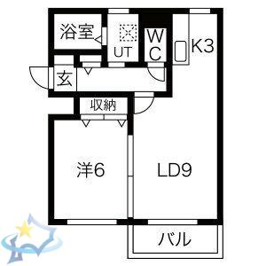 スカイハイツ伏見(1LDK/3階)の間取り写真