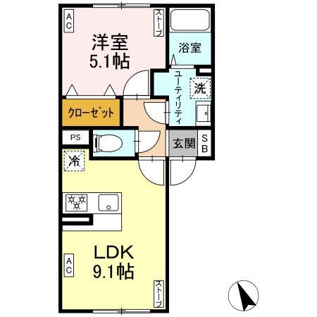 FIRST SKY H(1LDK/1階)の間取り写真