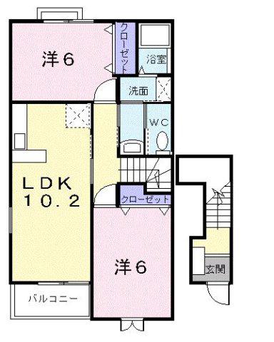 メゾン・ボヌールB(2LDK/2階)の間取り写真