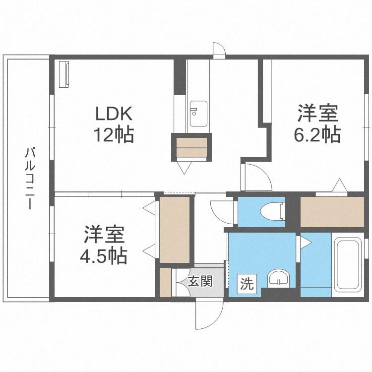 D-ROOM長住北B棟(2LDK/1階)の間取り写真