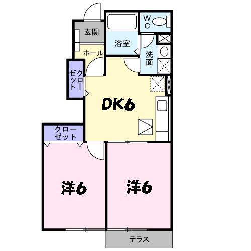 メゾン・フォレストA棟(2DK/1階)の間取り写真