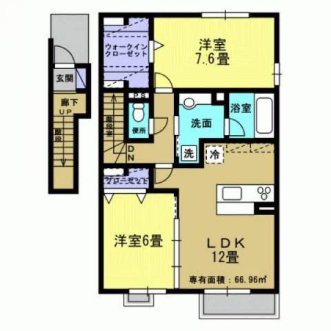 ヴィステリアスクエア(2LDK/2階)の間取り写真