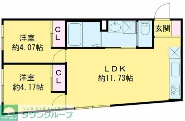貸マンション 世田谷区東玉川2丁目(2LDK/3階)の間取り写真