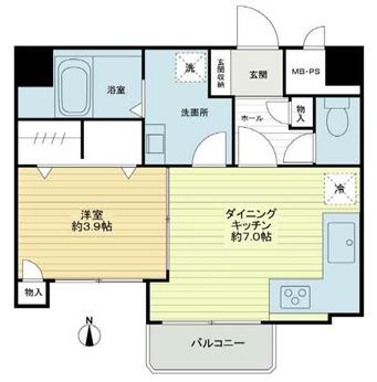 ライオンズマンション大手前第2(1DK/3階)の間取り写真
