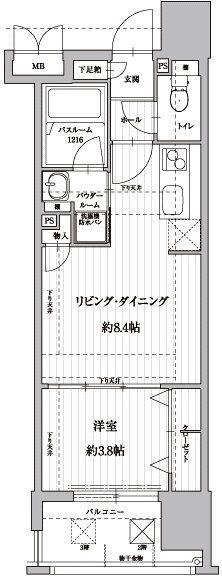 アクタス博多アネックス(1LDK/13階)の間取り写真