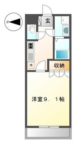 ベルグラース(1K/1階)の間取り写真